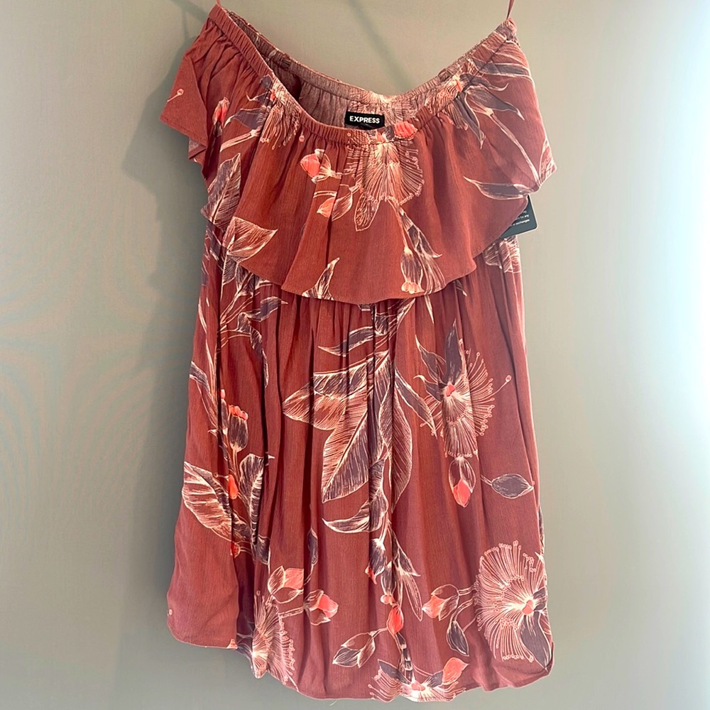 Cute! Strapless mini floral dress could pair with jean shorts or jeans!